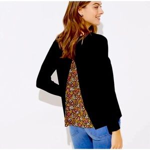 Loft - Black pullover sweater with floral back panel